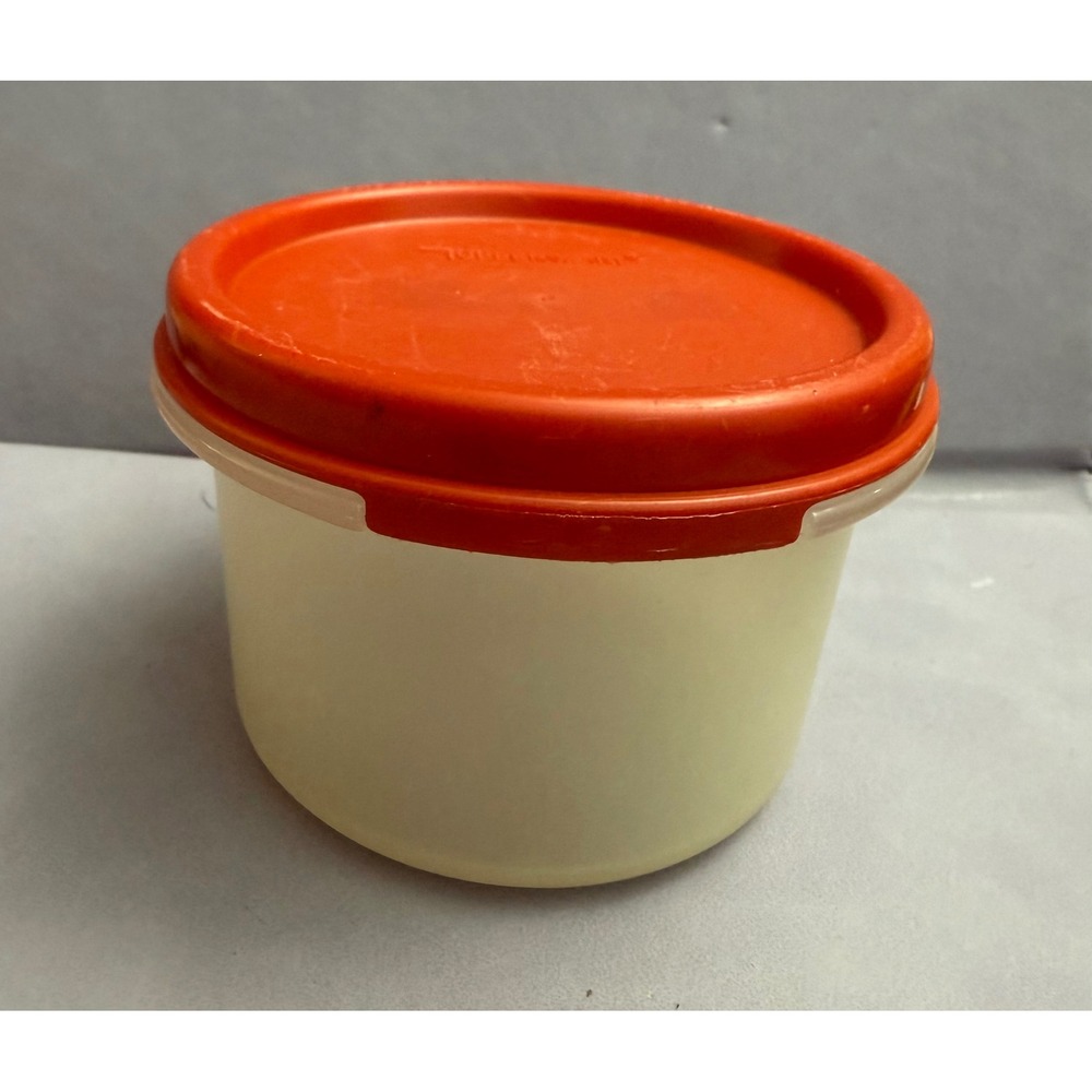 Vintage Tupperware 7oz Midget Container 1605-2 Orange Seal 200ml Round Storage
